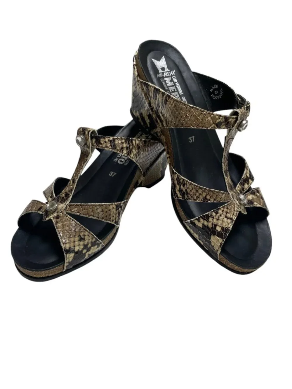 Mephisto Nazli Air Relax Snake Print Leather Wedge Sandals EU 37